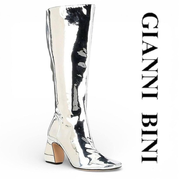NEW (no box) Gianni Bini Rylee Mirror Metallic tall silver boots - Picture 2 of 15